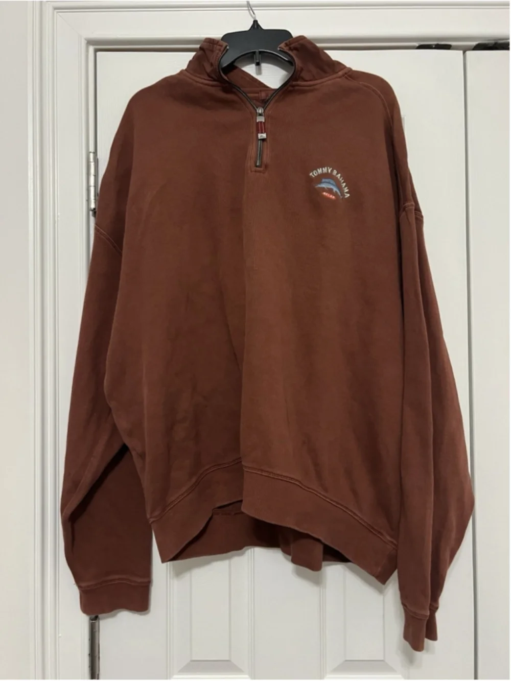 Tommy Bahama Sweater Mens 2XL Quarter Zip Pullover Red Brown Relaxed Fit